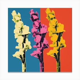 Andy Warhol Style Pop Art Flowers Snapdragon 4 Square Canvas Print
