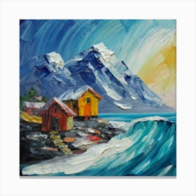 Acrylic and impasto pattern, mountain village, sea waves, log cabin, high definition, detailed geometric 5 Canvas Print