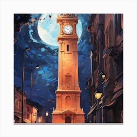 Clock Tower At Night Canvas Print