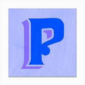 Vintage Sign Blue P Typography Square Canvas Print