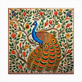 Peacock On A Tree Canvas Print