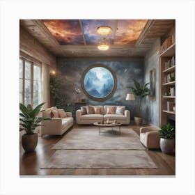 Living Room With A Circular Ceiling Canvas Print