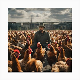 Man With Chickens Canvas Print