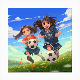 Two Girls Playing Soccer Anime 2 Canvas Print