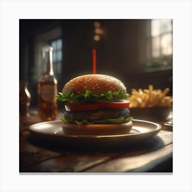 Hamburger On A Plate 128 Canvas Print