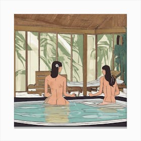 Two Women In A Hot Tub Canvas Print