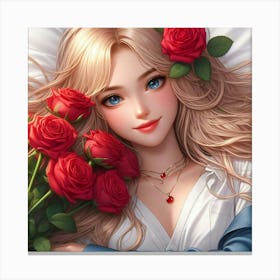 Beautiful Girl With Roses 5 Canvas Print