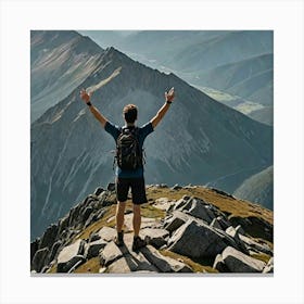 Man On Top Of Mountain Canvas Print