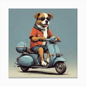 Dog Riding A Scooter Canvas Print