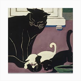 Cat And Kittens Canvas Print