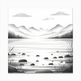 A Serene Charcoal of A Tranquil Lakeside With mountains Canvas Print