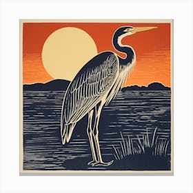 Retro Bird Lithograph Great Blue Heron 7 Canvas Print
