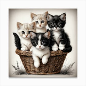 Kittens In A Basket (Art Wall) Canvas Print