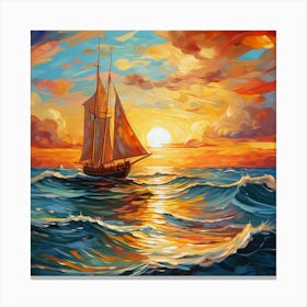 Sailboat At Sunset 1 Canvas Print
