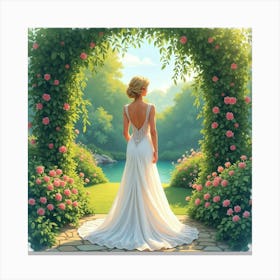 Elegant Watercolor Princess Diana In A Lush Garden Paradise 1 Canvas Print