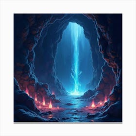 Mystical Cavern With Glowing Gemstones, Watercolor 1 Canvas Print