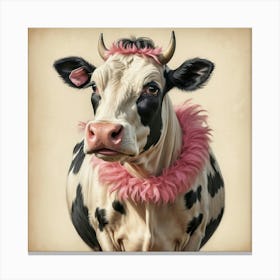 Cow With Pink Feathers 3 Canvas Print