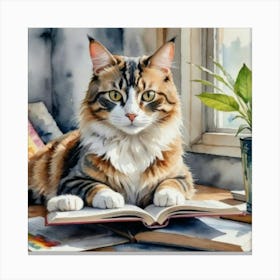 Cat Reading Book Canvas Print