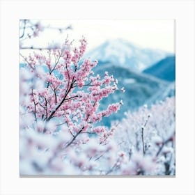 Cherry Blossoms In Snow Canvas Print