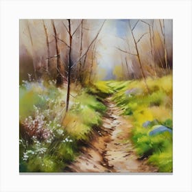 Path In The Woods.A dirt footpath in the forest. Spring season. Wild grasses on both ends of the path. Scattered rocks. Oil colors.30 Canvas Print