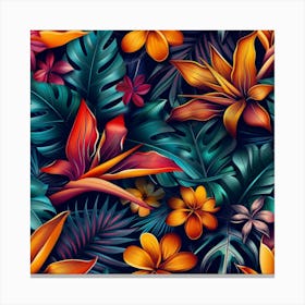 Tropical Flowers Seamless Pattern 1 Canvas Print