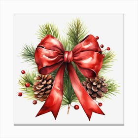 Christmas Wreath With Red Bow 3 Canvas Print