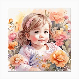 Baby with flowers Canvas Print