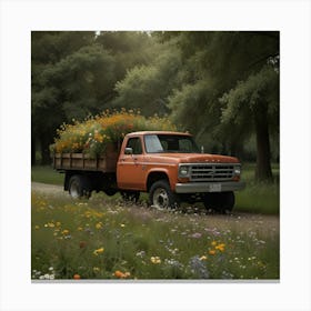 Default A Truck Walks Among Flowers And Trees 0 Canvas Print
