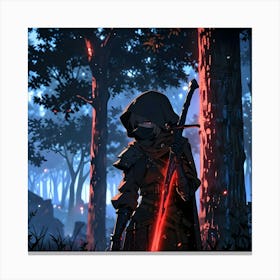 A swordsman in a forest, he has a red sword (1) Canvas Print