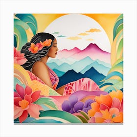 Hawaiian Woman Polynesian textured monochromatic Canvas Print