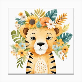 Floral Cute Baby Lion Nursery Illustration (23) 1 Canvas Print