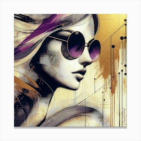 Woman With Purple Sunglasses Abstract Canvas Print