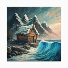Acrylic and impasto pattern, mountain village, sea waves, log cabin, high definition, detailed geometric 12 Canvas Print