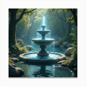 Mystical Fountain With Sparkling, Enchanted Waters In A Hidden Glade 1 Canvas Print