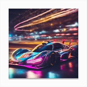 Racing Car With Neon Lights Canvas Print