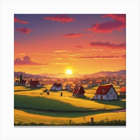 Sunset In A Village Canvas Print