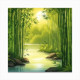 A Stream In A Bamboo Forest At Sun Rise Square Composition 227 Canvas Print
