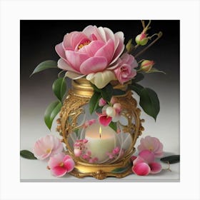 Roses in Antique fuchsia jar 2 Canvas Print