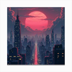 Titan Crushing Cities Beneath A Neon Glowing Sky 1 Canvas Print