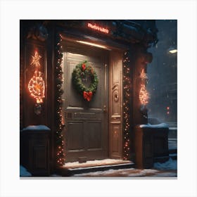 Christmas Decoration On Home Door Sharp Focus Emitting Diodes Smoke Artillery Sparks Racks Sy (3) Canvas Print