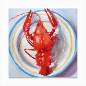 Boiled Crawfish In A Plate With Blue Rime Square Canvas Print