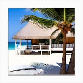 Beach Scene With Palm Trees Canvas Print