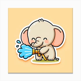 Cute Elephant Watering 1 Canvas Print