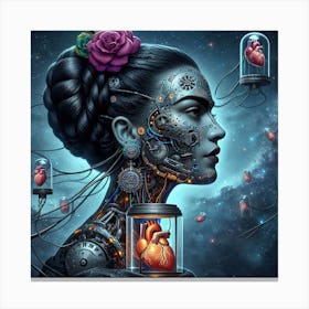 Cyborg Corazón, Inspired by Frida Kahlo's self-portraits and Mexican folk art 3 Canvas Print