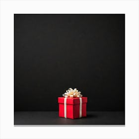Red Gift Box On Black Background Canvas Print