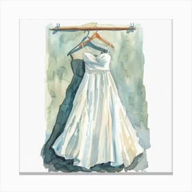 Watercolor Wedding Dress On Hanger 3 Canvas Print