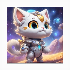 A Super Cute Chibi Zodiac Cat, In The Universe, With Snowwhite Shiny Fur, Happy Smile, Happy Smile, (1) Canvas Print