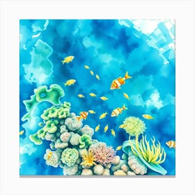 Watercolor Fishes And Corals 1 Canvas Print