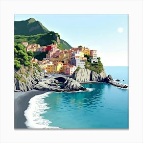 Serene Amalfi Coast With Watercolor Waves And Cliffside Villages 1 Canvas Print