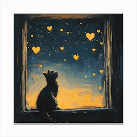 Dreamy Night Sky with Heart Stars Cat 4 Canvas Print